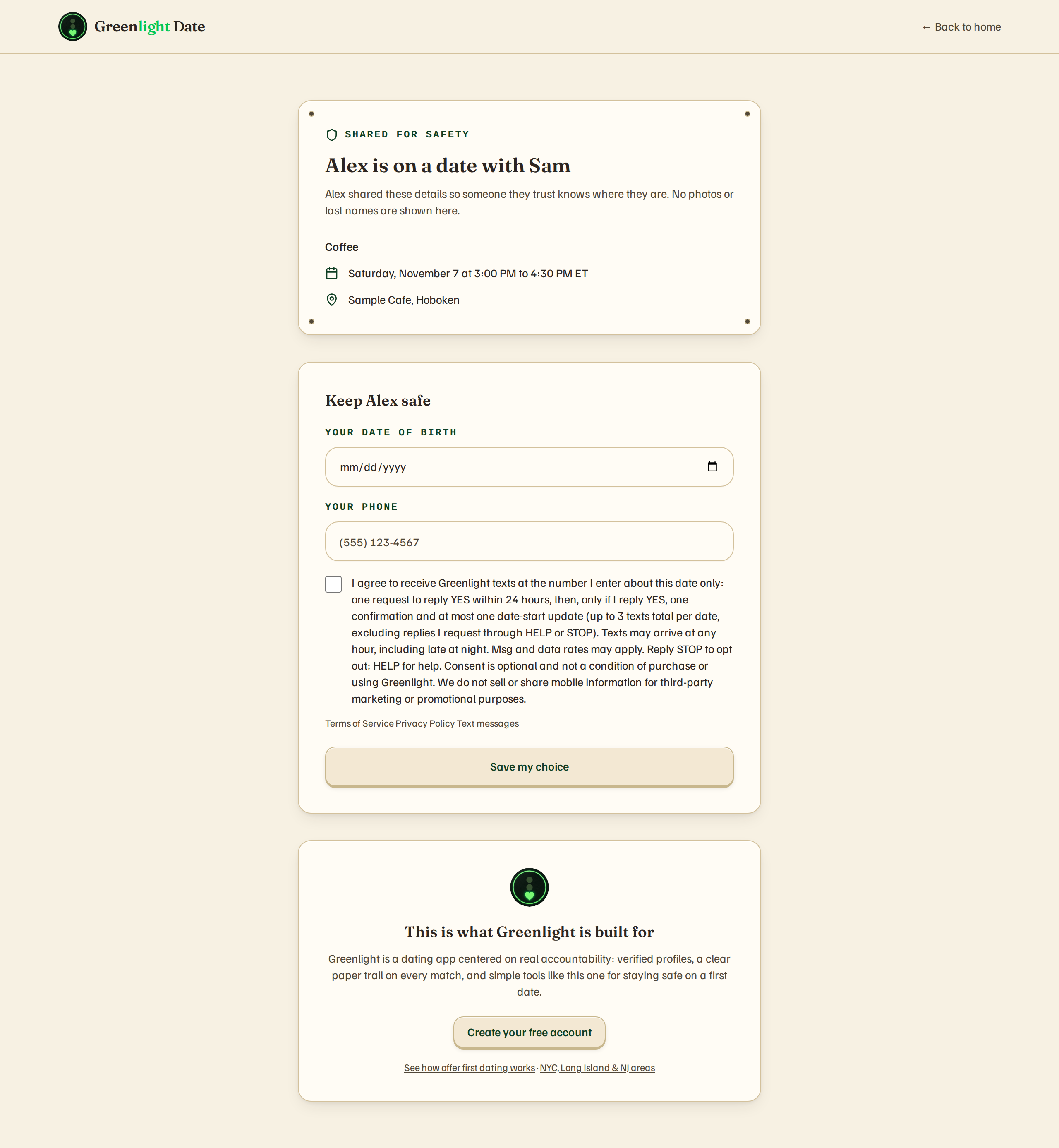 Friend share page with opt-in, desktop